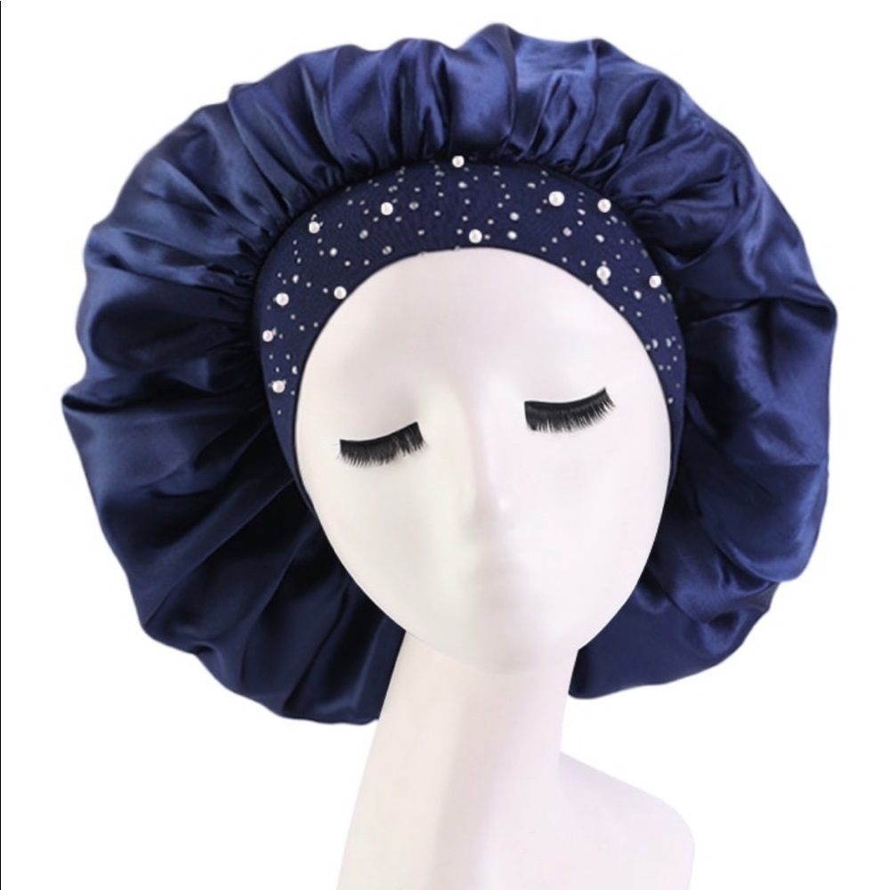 Navy Satin Hair Bonnet